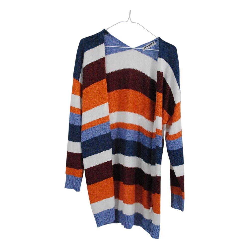 Women Ecowish Striped Open Front Longline Tight Knit Cardigan Sweater Size M